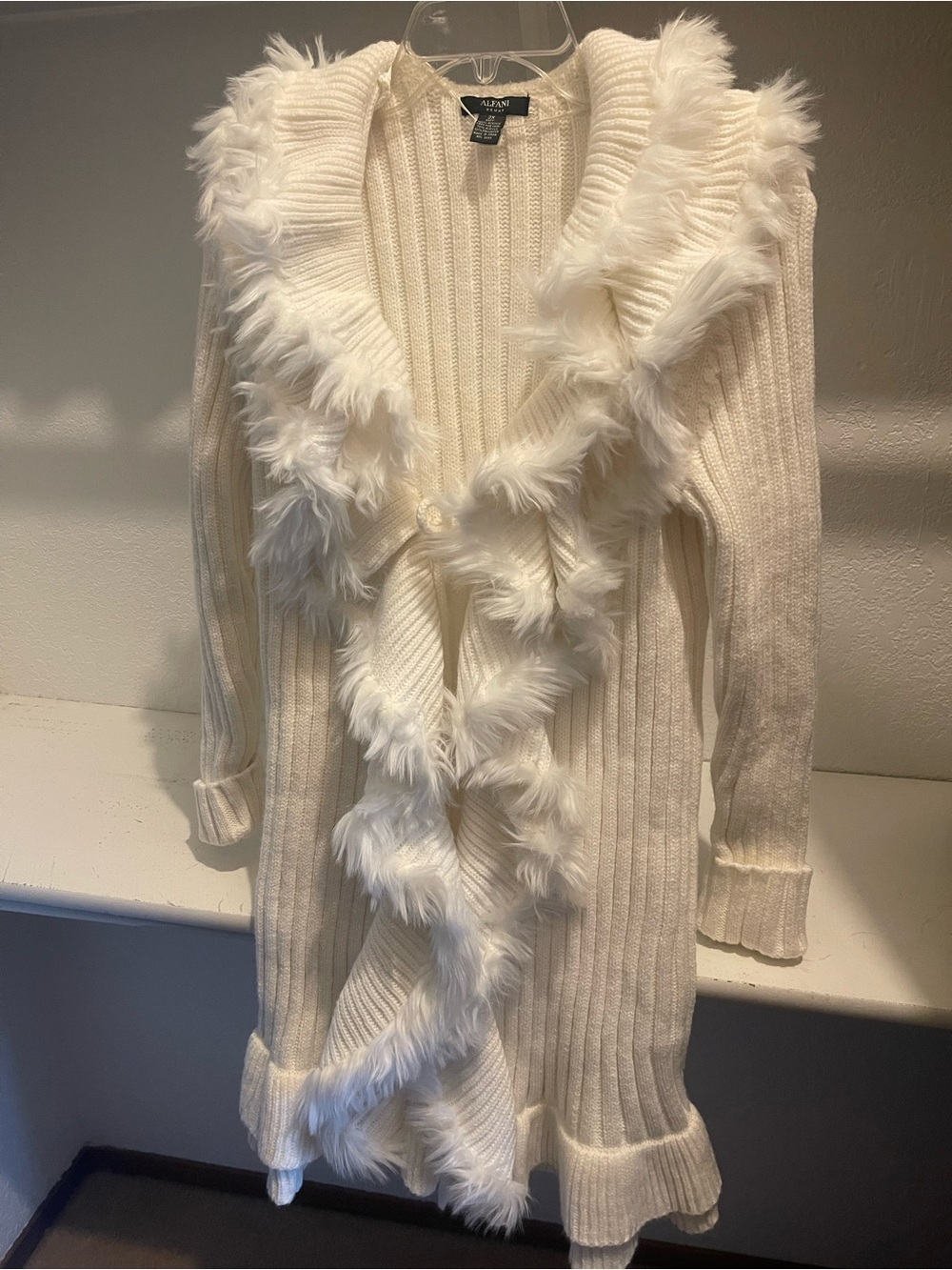 Alfani Y2K White Cardigan Size 2XL Penny Lane Afghan Bratz Long Faux Fur Angel